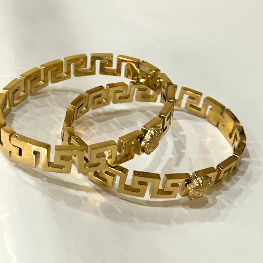 Greek Key Golden Royal Bangle – Luxury Gold Plated Bracelet