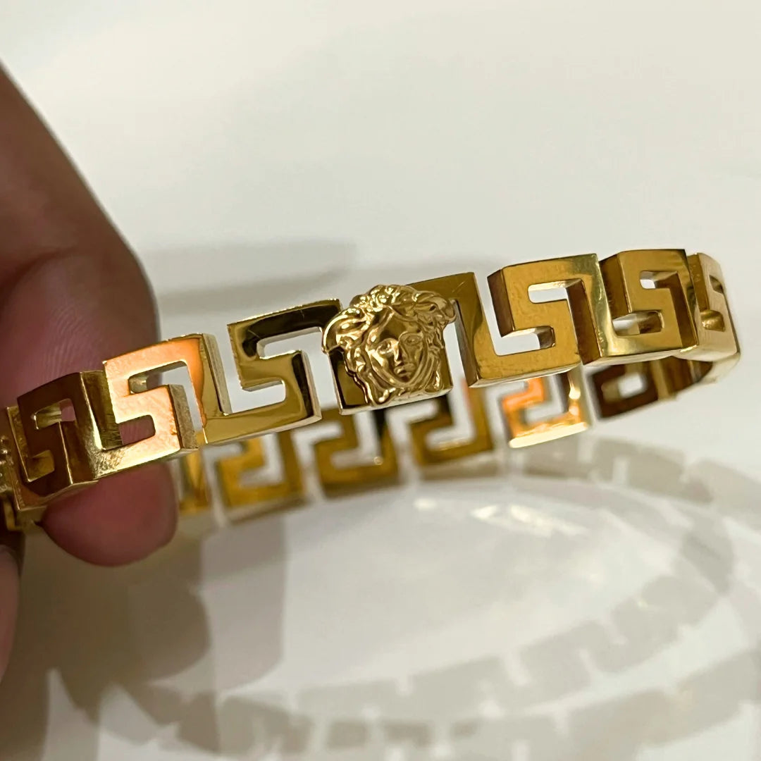 Greek Key Golden Royal Bangle – Luxury Gold Plated Bracelet