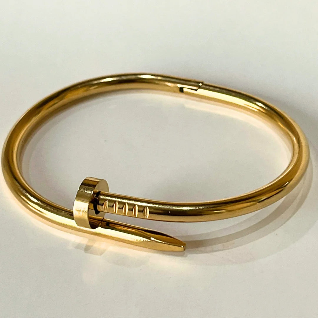 2 Bangle Stack Set - Nail Bangle + Black Leaf Bangle