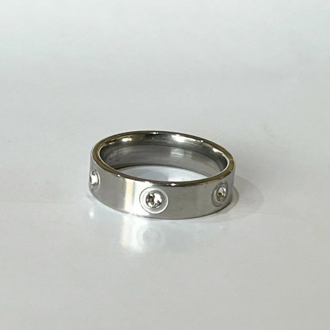 Silver Ring – Stainless Steel with Diamond Cut Studs