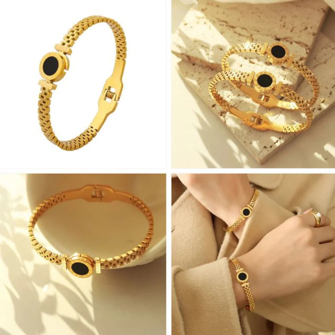 Elegant Roman Bangle - 18K Gold Plated