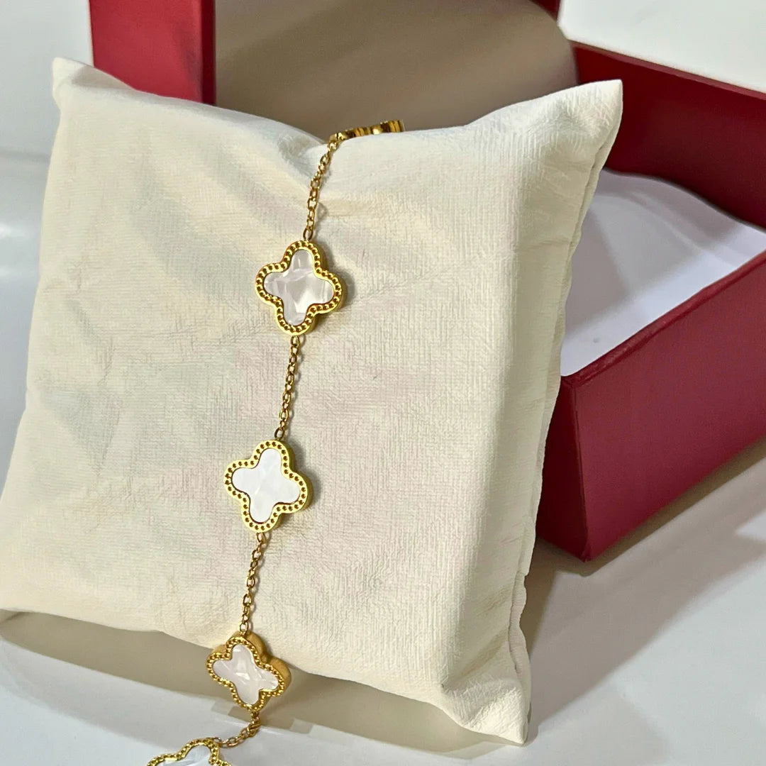 White Leaf Charm Bracelet – Waterproof & Anti-Tarnish