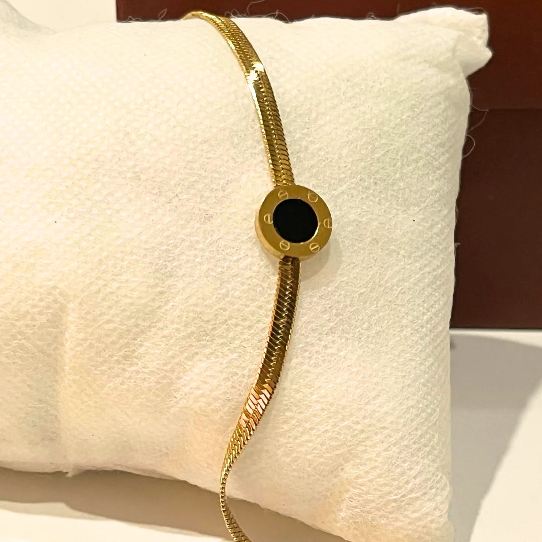 Roman Numeral Disc Snake Chain Bracelet – Waterproof & Tarnish-Free