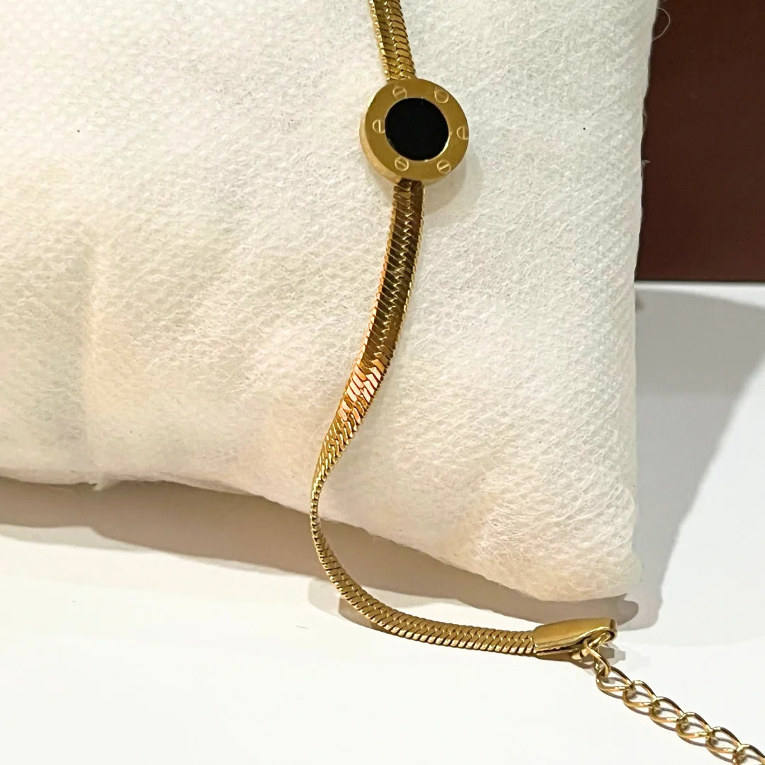 Roman Numeral Disc Snake Chain Bracelet – Waterproof & Tarnish-Free