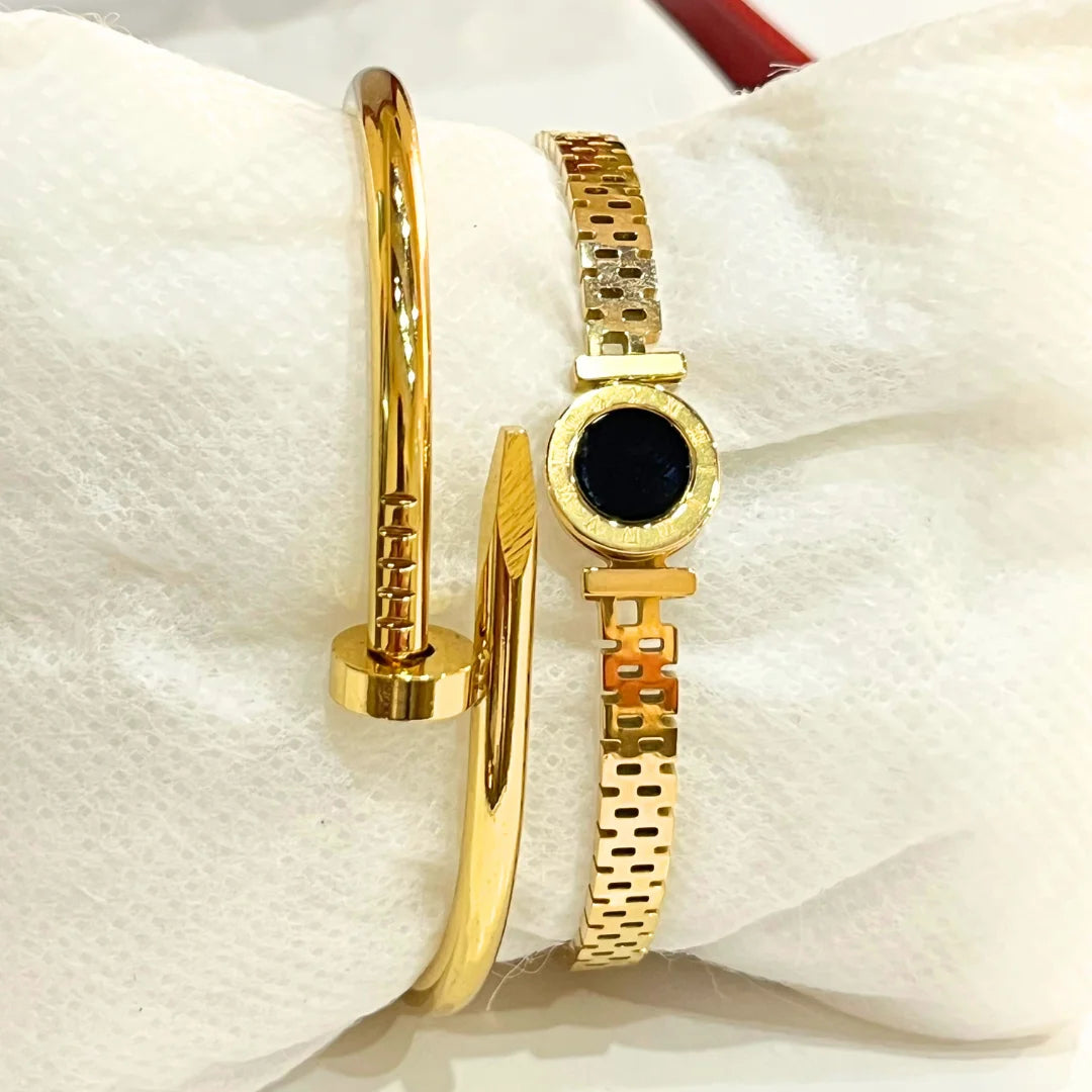 2 Bangle Stack Set - Nail Bangle + Roman Bangle